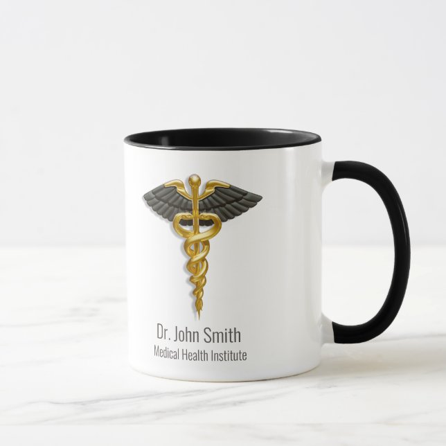 Classy Elegant Medical Guld Caduceus Black Vingar Mugg (Höger)