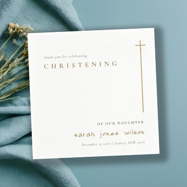 Classy Elegant Minimal Guld Typography Christening Pappersservett (Skapare uppladdad)