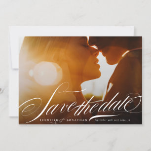 Classy Elegant Navy Blue Calligraphy QR Code Photo Spara Datumet