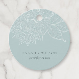 Classy Elegant Ornate Paisley Dusky Blue Bröllop Gåvor Etiketter