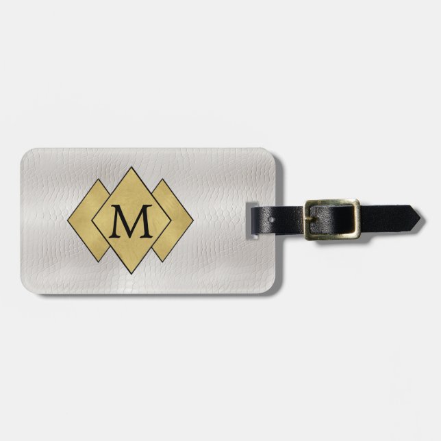 Classy Elegant Personlig Faux White Leather Lug Bagagebricka (Horisontell Framsida)