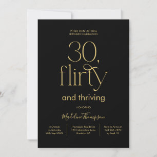 Classy Elegant Plain Black och Guld 30års födelsed Inbjudningar