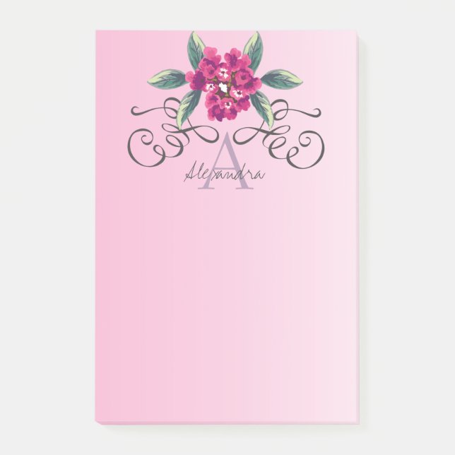 Classy Elegant Ro Blommigt Monogram Post-it Block (Framsida)
