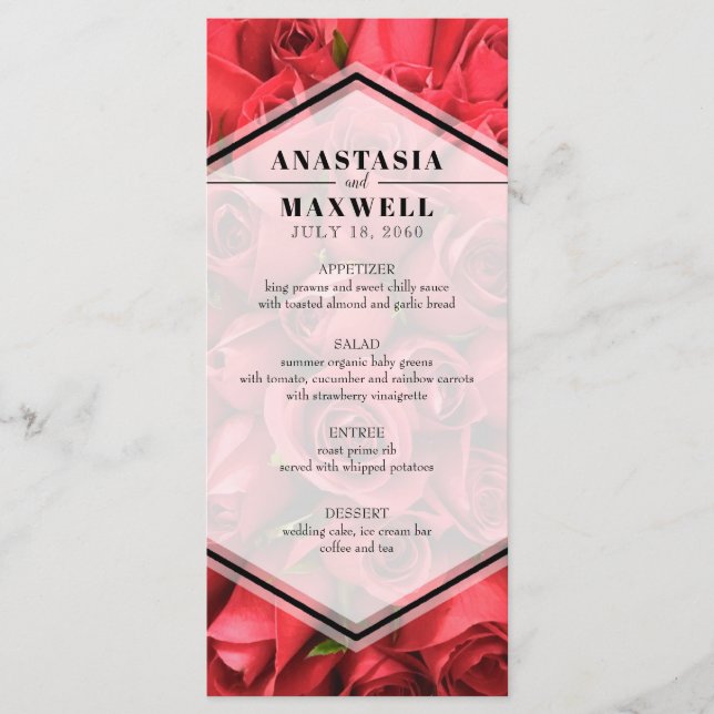 Classy Elegant Röd ros Bröllop Bröllop Menu Meny (Framsida)