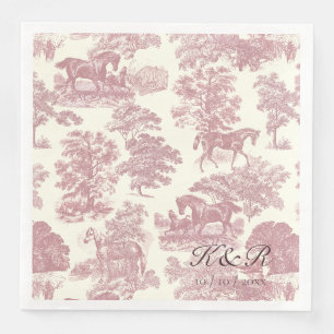 Classy Elegant Rosa Horse Toile Namn Initialer Pappersservett