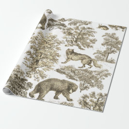 Classy Elegant Rustic Beige Forest Animals Toile Presentpapper