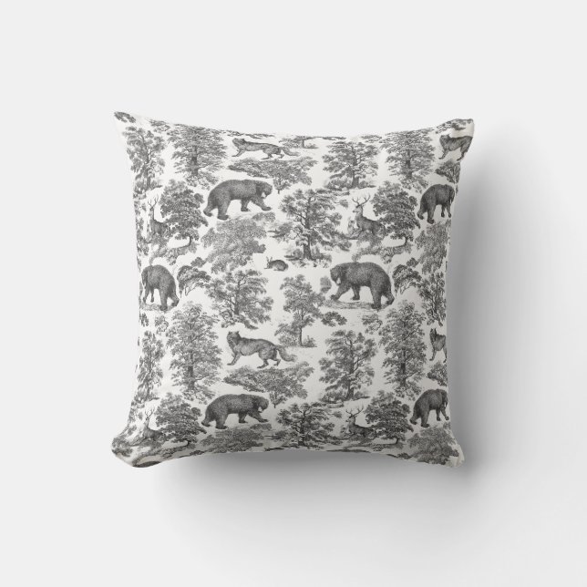 Classy Elegant Rustic Black Forest Animals Toile Kudde (Framsida)