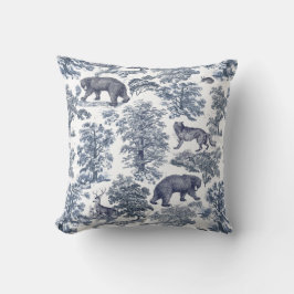 Classy Elegant Rustic Blue Forest Animals Toile Kudde