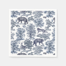 Classy Elegant Rustic Blue Forest Animals Toile