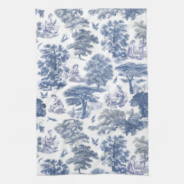 Classy Elegant Rustic Blue Land Toile Kökshandduk