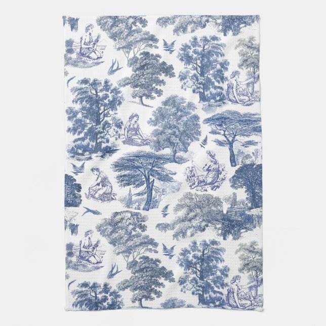 Classy Elegant Rustic Blue Land Toile Kökshandduk (Vertikal)