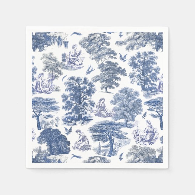 Classy Elegant Rustic Blue Land Toile Pappersservett (Framsidan)