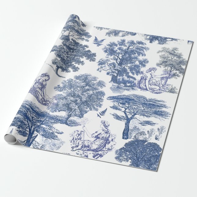 Classy Elegant Rustic Blue Land Toile Presentpapper (Utrullad)