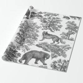 Classy Elegant Rustic Grått Forest Animals Toile Presentpapper