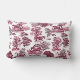 Classy Elegant Rustic Magenta Red Toile Horses Lumbarkudde