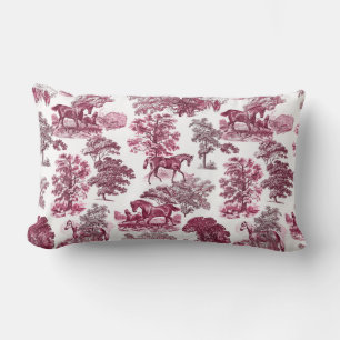 Classy Elegant Rustic Magenta Red Toile Horses Lumbarkudde
