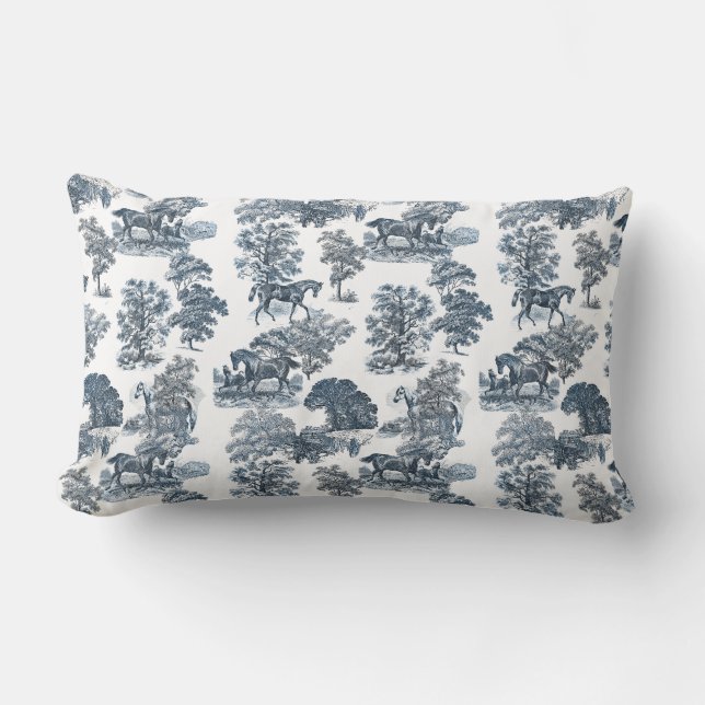Classy Elegant Rustic Toile Horses Mönster Lumbarkudde (Framsida)