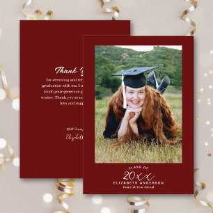 Classy Elegant Script Burgundy Studenten Photo Tack Kort