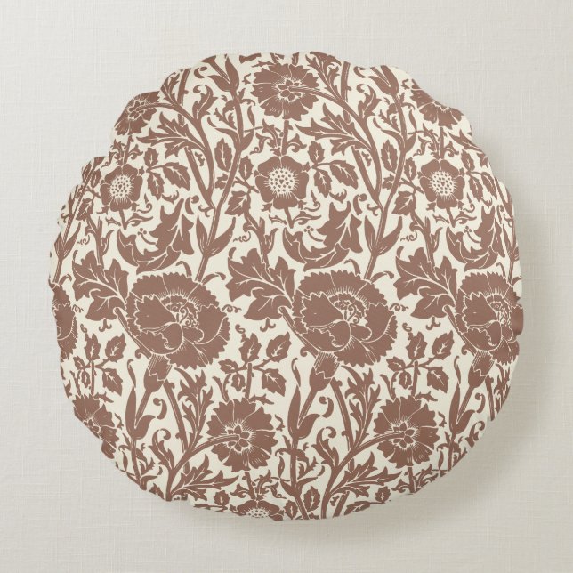 Classy Elegant Soft Brown Blommönster Rund Kudde (Framsidan)