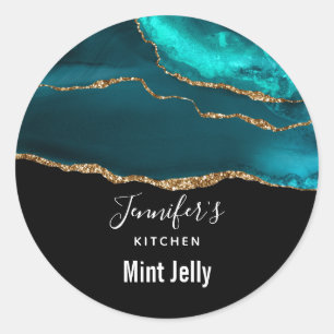 Classy Elegant Teal Agate on Black Kitchen Runt Klistermärke