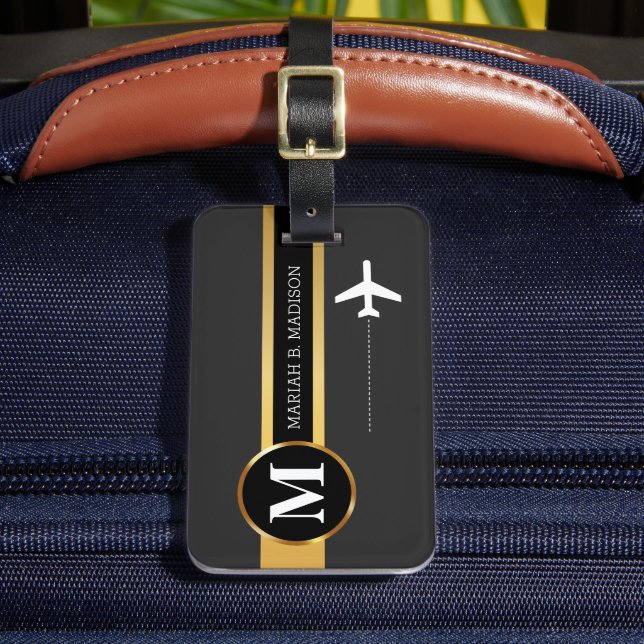 Classy Elegant Traveler Guld Metall monogram Namn Bagagebricka (Framsida Insitu 2)