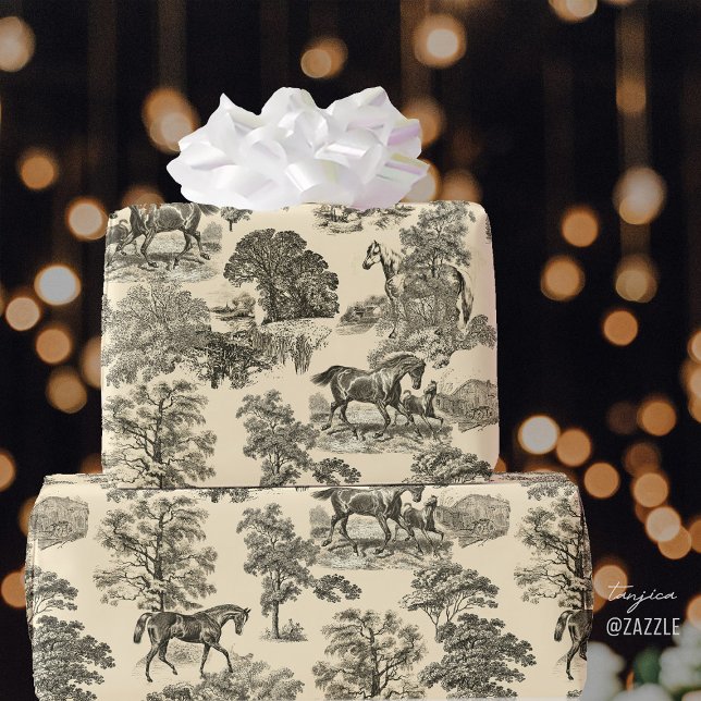 Classy Elegant Vintage Horses Beige Toile Presentpapper (Skapare uppladdad)