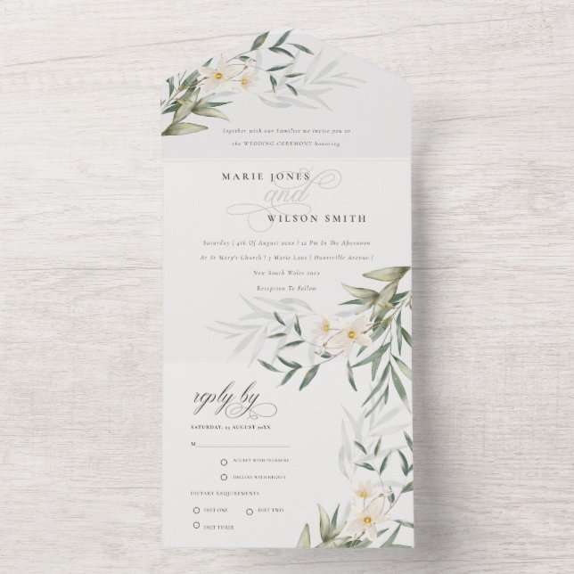 Classy Elegant White Greenery Blommigt Bröllop (Inside)
