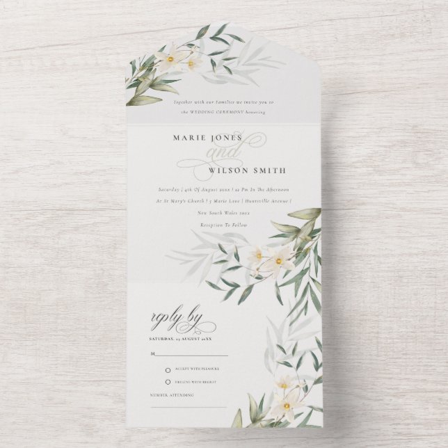 Classy Elegant White Greenery Blommigt Bröllop (Insida)