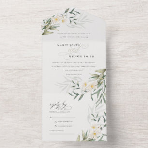 Classy Elegant White Greenery Blommigt Bröllop