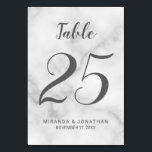 Classy Elegant White Marble Bröllop Bordsnummer<br><div class="desc">Klassy Elegant White Marble Bröllop Bordsnummer med titel i grått modernt skript med detaljer i grått modern sans serif-teckensnitt på vit marmorbakgrund.</div>
