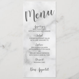 Classy Elegant White Marble Bröllop Menu Meny