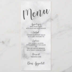Classy Elegant White Marble Bröllop Menu Meny