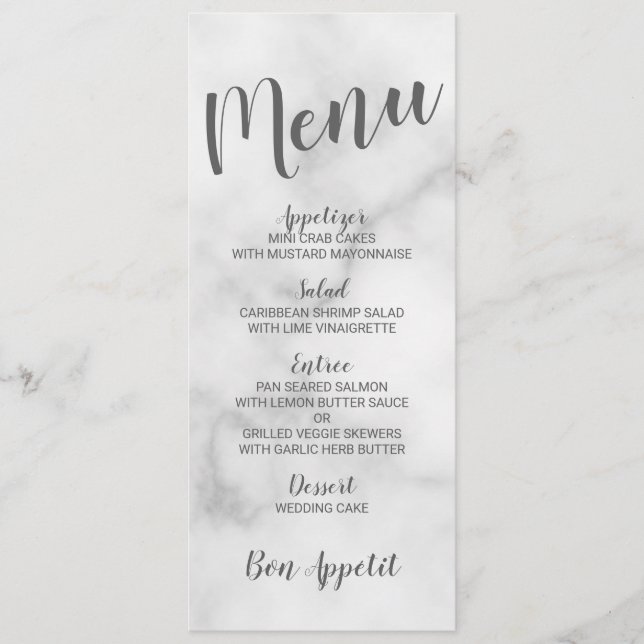 Classy Elegant White Marble Bröllop Menu Meny (Framsida)