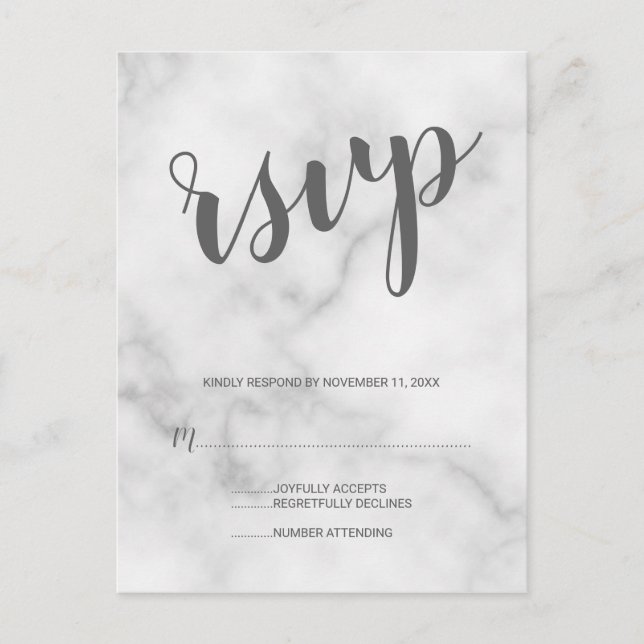 Classy Elegant White Marble Bröllop OSA Inbjudan Vykort (Framsida)