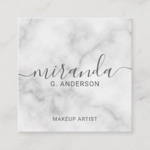 Classy Elegant White Marble Modern Script Fyrkantigt Visitkort