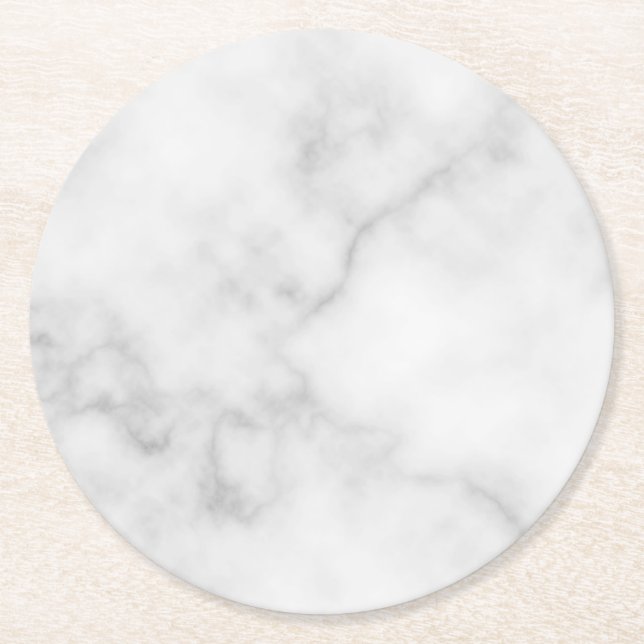 Classy Elegant White Marble Mönster Underlägg Papper Rund (Framsidan)