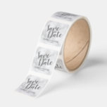 Classy Elegant White Marble Wedding Save the Date Fyrkantigt Klistermärke<br><div class="desc">Classy Elegant White Marble Wedding Invitation Suite : Save the Date Sticker
featuring title in grey modern script font with name and date in modern sans serif font on white marble background.</div>