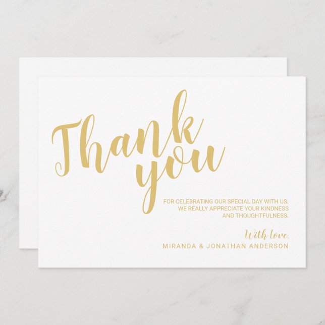 Classy Elegant White och Guld Bröllop Tack Inbjudningar (Fram/baksida)