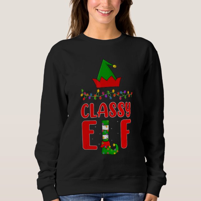 Classy Elf Matching Family Lighting jul T Shirt (Framsida)