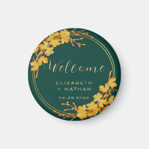 Classy Emerald Grönt Guld Blommigt Bröllop Välkomm Magnet