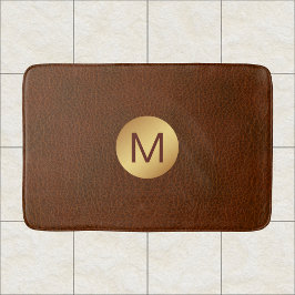 Classy Faux Brown Struktur & Guld Initial Namn Badrumsmatta