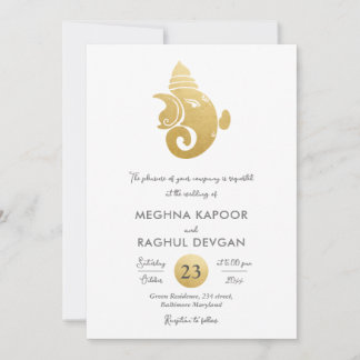 Classy Faux Gold Foil Ganesha Indian God Bröllop Inbjudningar