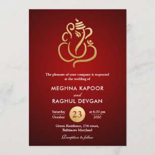 Classy Faux Gold Foil Ganesha/Indian Red Bröllop Inbjudningar