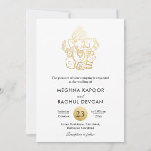Classy Faux Gold Foil Ganpati Indian God Bröllop Inbjudningar