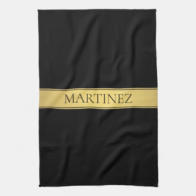 Classy Faux Guld Rand & Black Background eller DIY Kökshandduk (Vertikal)