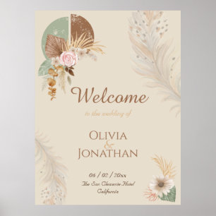 Classy Feather Boho Beige Bröllop Välkomsttecken Poster