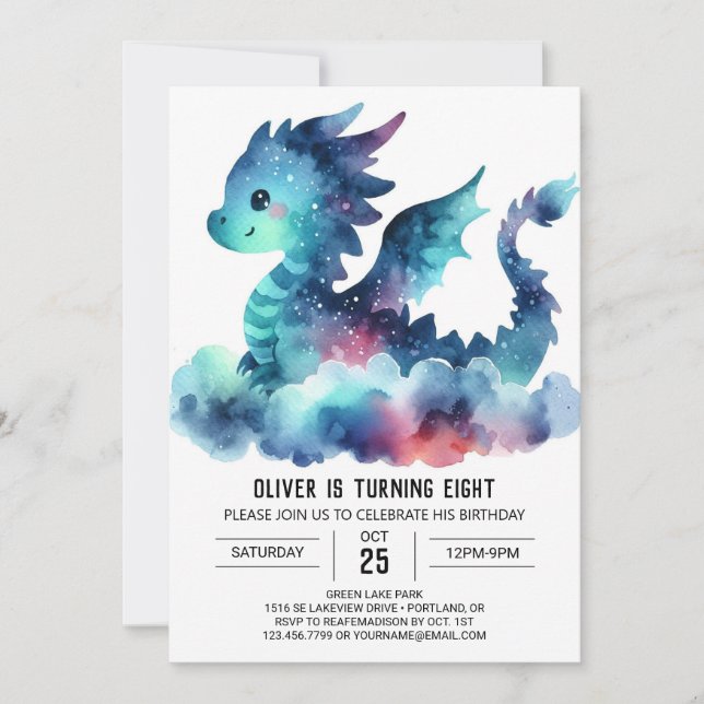 Classy Fiery Dragon Födelsedagsfirande Inbjudningar (Framsida)
