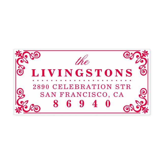 Classy Flourish Gräns Family Namn Returadress Självfärgande Stämpel (Design)