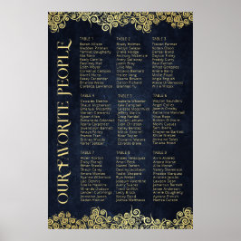 Classy Flourish Navy Blue and Guld Winter Wedding Poster