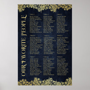 Classy Flourish Navy Blue and Guld Winter Wedding Poster
